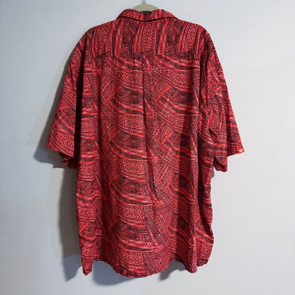 TANOA - Red and Black Tapa Print Short Sleeve Button Down Shirt - Picture 5 of 5